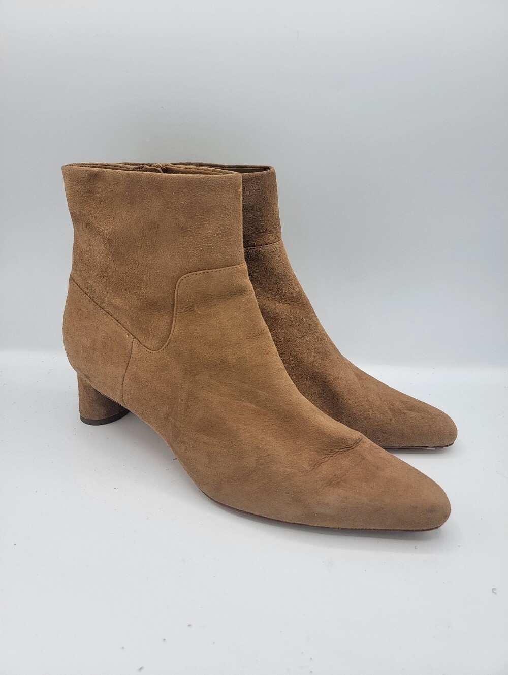 Vince Tan Suede Pointed Toe Ankle Booties